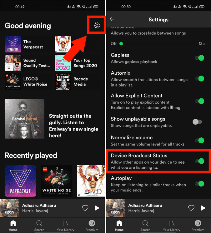 Stan transmisji urządzenia Spotify