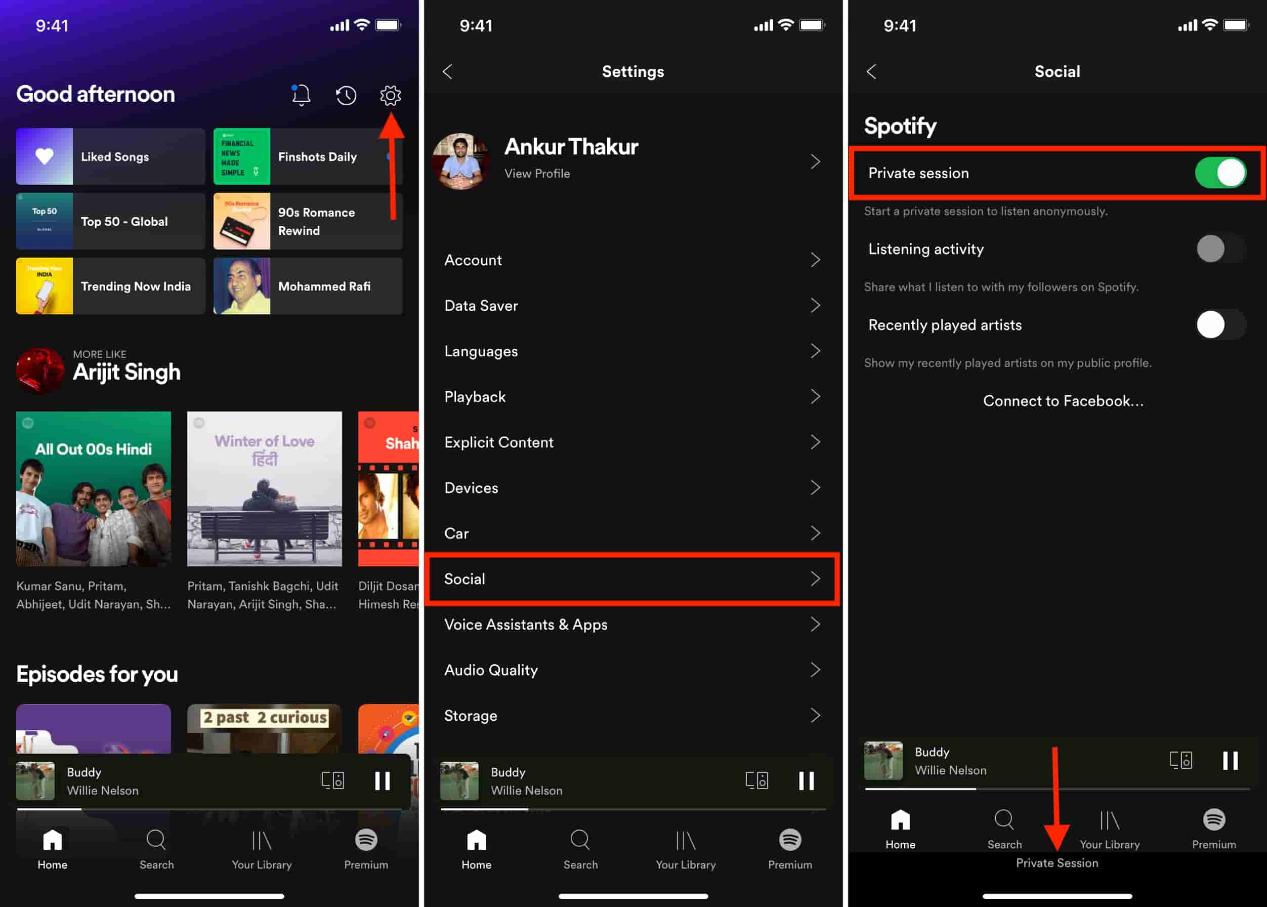 Enable Spotify Private Session Mobile