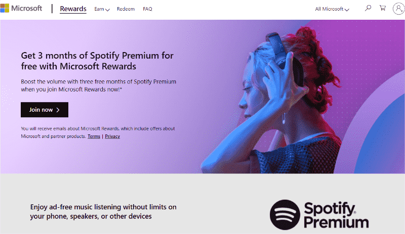 Microsoft Rewards 付き Spotify プレミアム