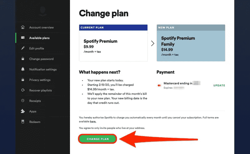 Zmień swój plan płatności Spotify