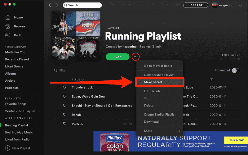 Spotify privato sul desktop