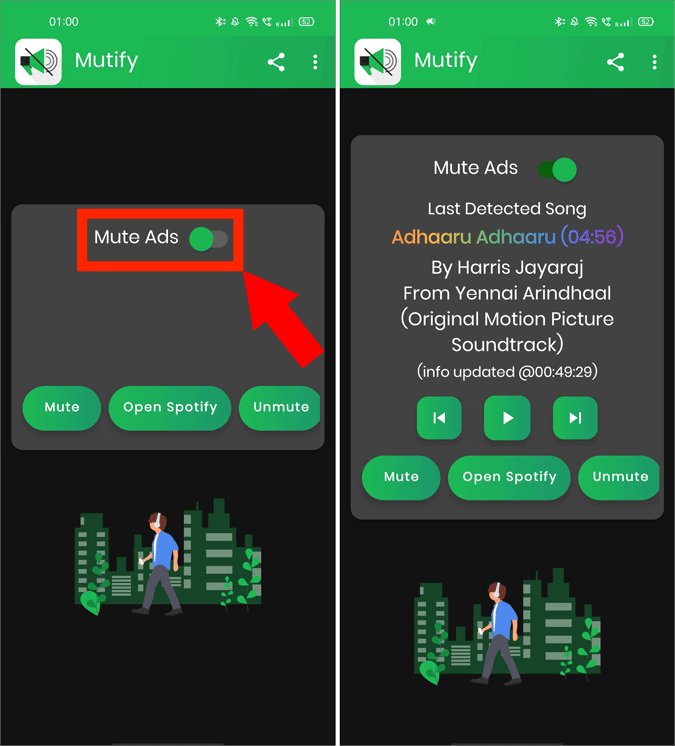 Отключение рекламы Spotify с помощью Mutify