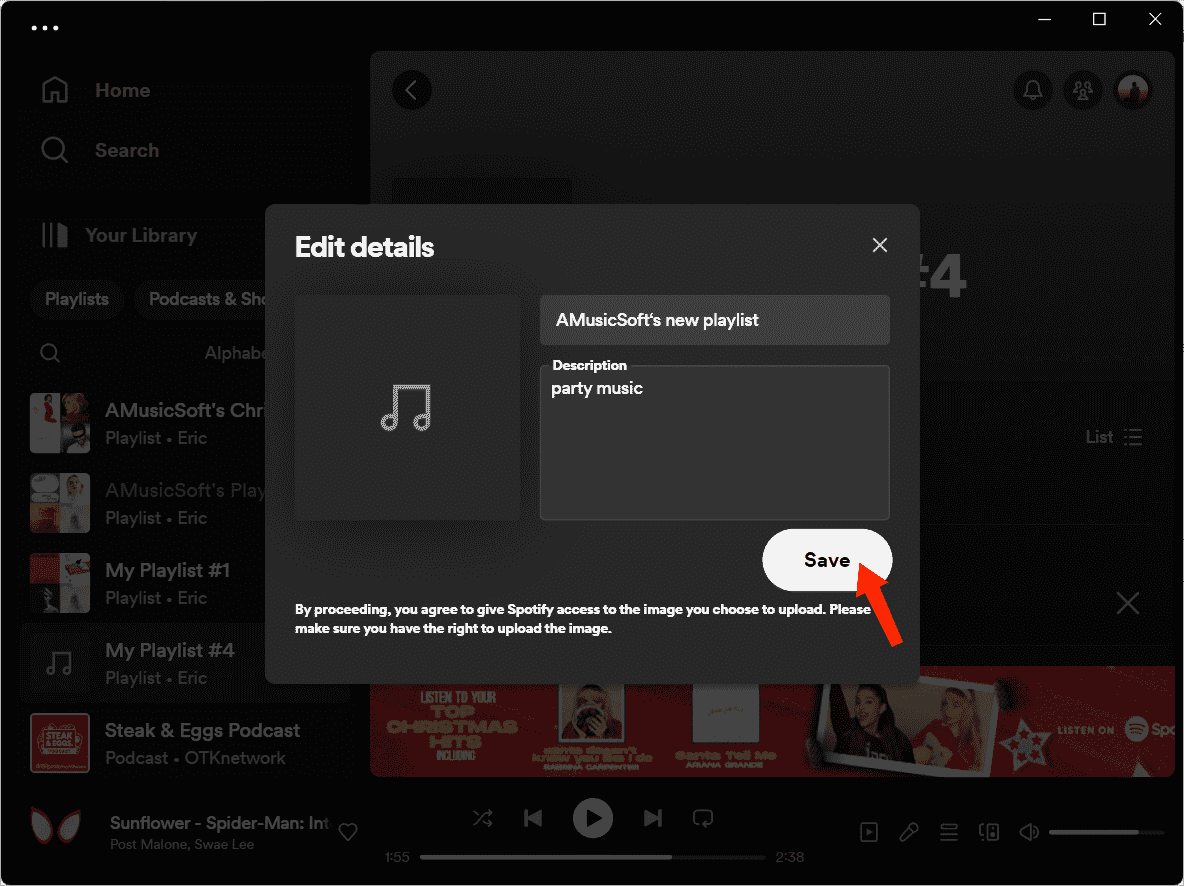 Assegna un nome a una nuova playlist Spotify Desktop