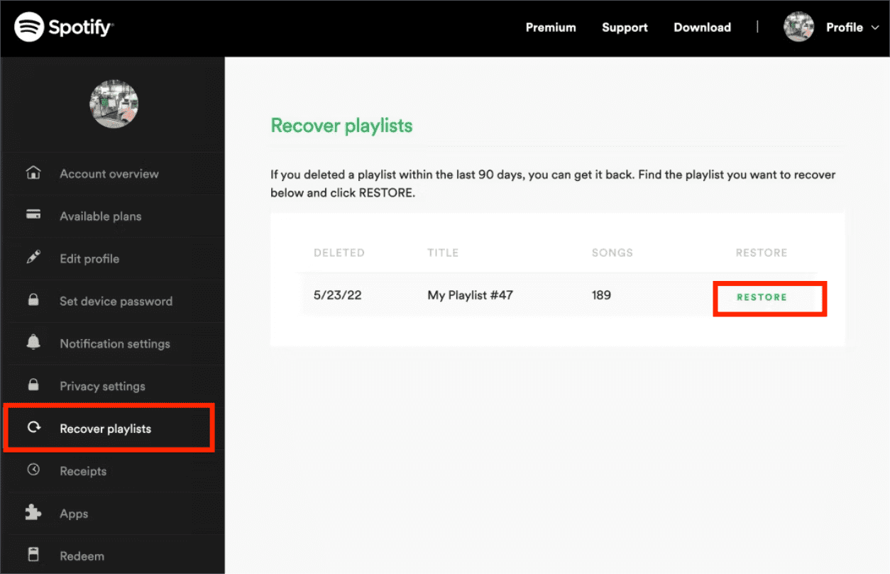 Ripristina la playlist di Spotify sul desktop
