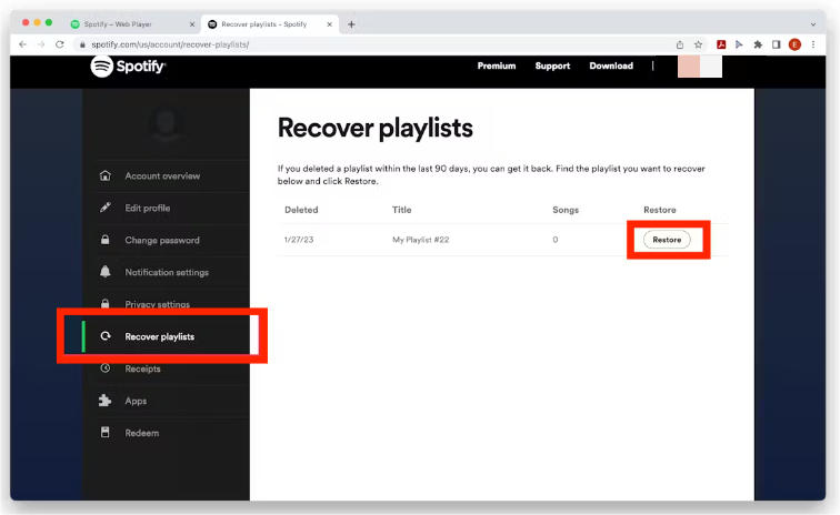 恢复Spotify已删除的播放列表