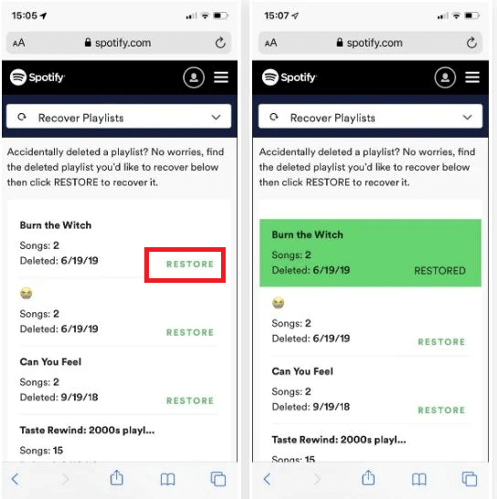 在移动设备上恢复Spotify已删除的播放列表