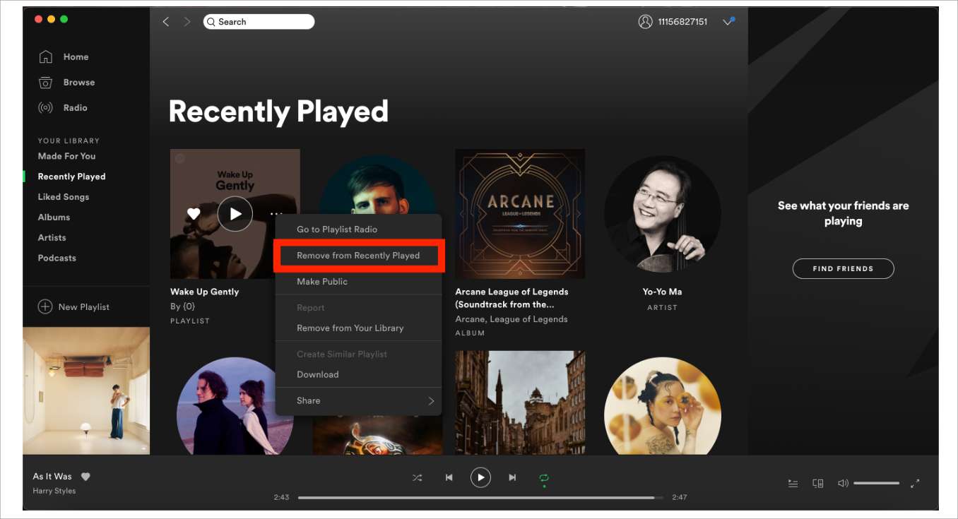 Remover Spotify reproduzido recentemente