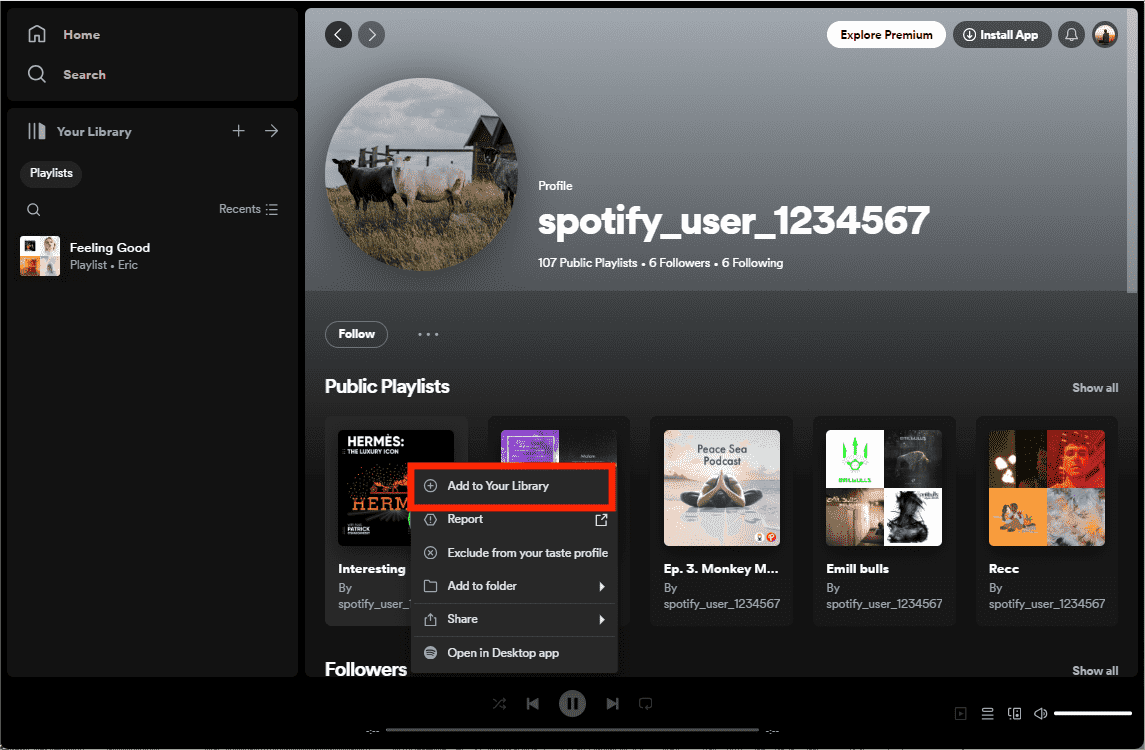 Rechercher le profil du compte Spotify