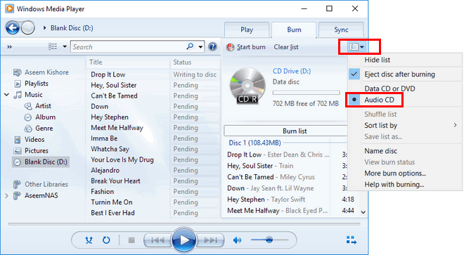 Met Windows Media Player