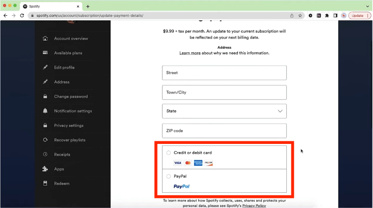 Spotify Payment Method