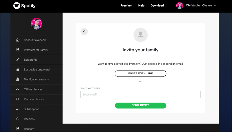 Utilizzo del piano famiglia Spotify