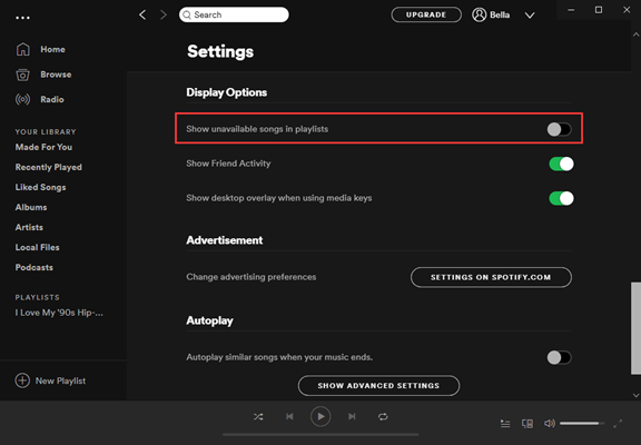 Show Unavailable Songs