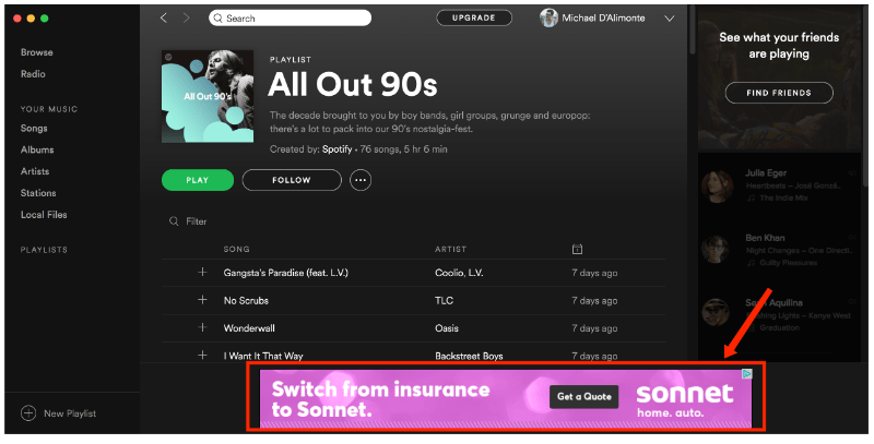 Anúncios Spotify no player