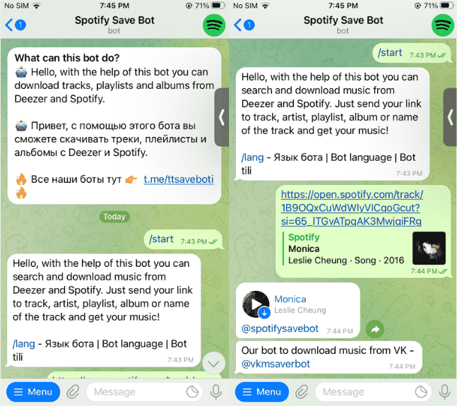 Spotify Telegram Bot iPhone
