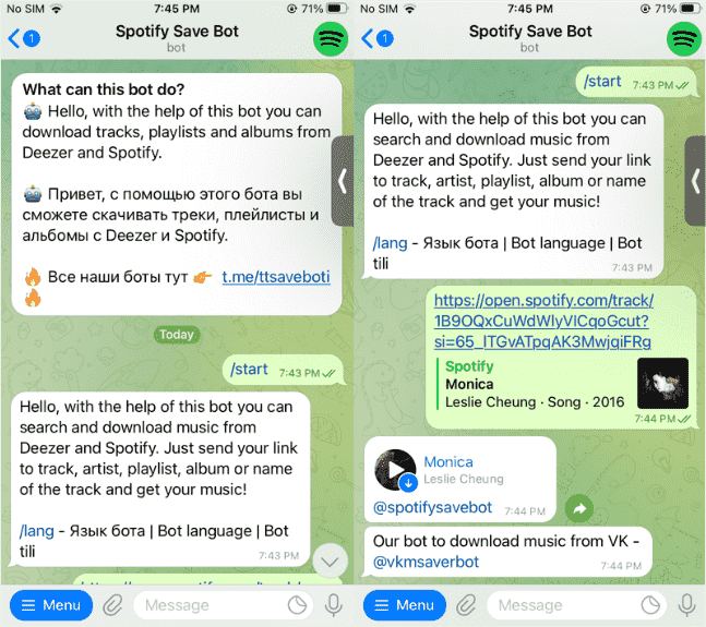 Les robots Telegram téléchargent Spotify Music