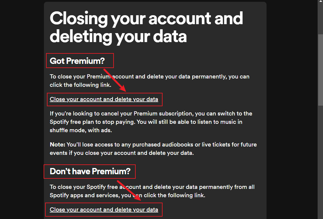 Spotify アカウントを完全に閉鎖する