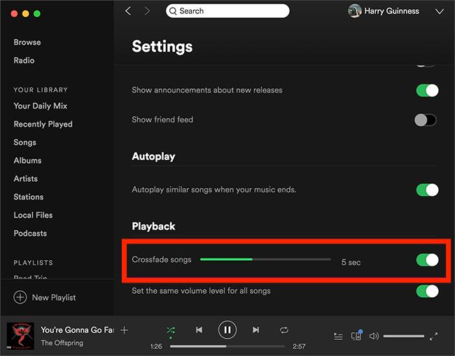 Fondu enchaîné des chansons Spotify sur Mac