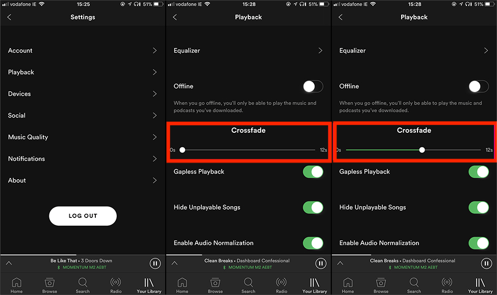 Fondu enchaîné des chansons Spotify sur mobile