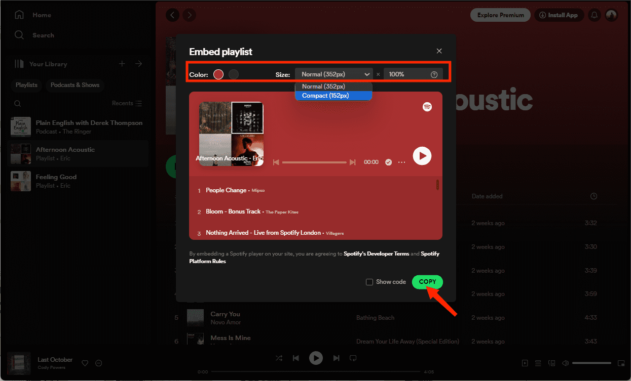 Spotify Personnaliser la liste de lecture intégrée