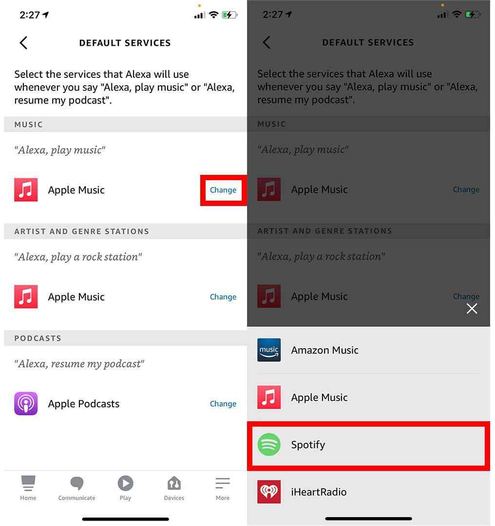Службы Spotify Alexa по умолчанию