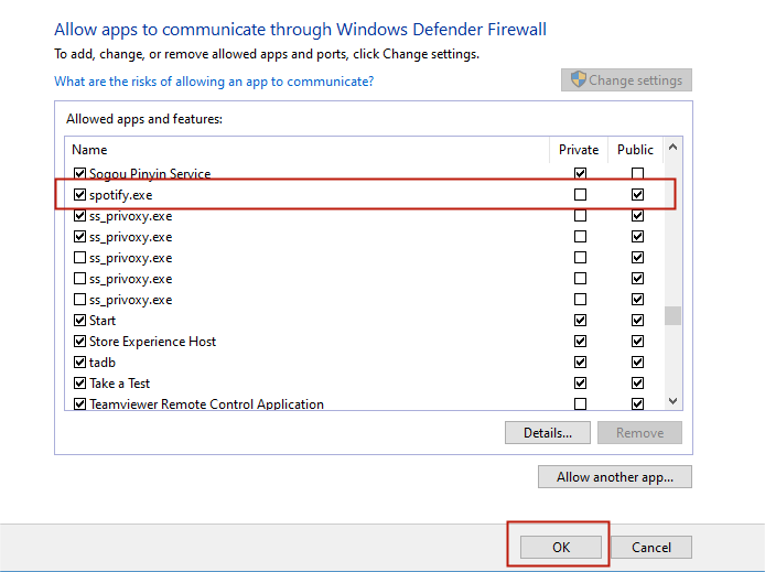 Windows Defender ファイアウォールを介して Spotify を許可する