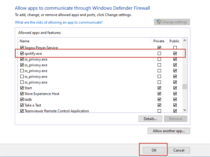 Permitir Spotify a través del Firewall de Windows Defender