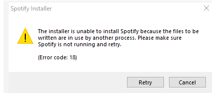 No se puede instalar Spotify Error 18