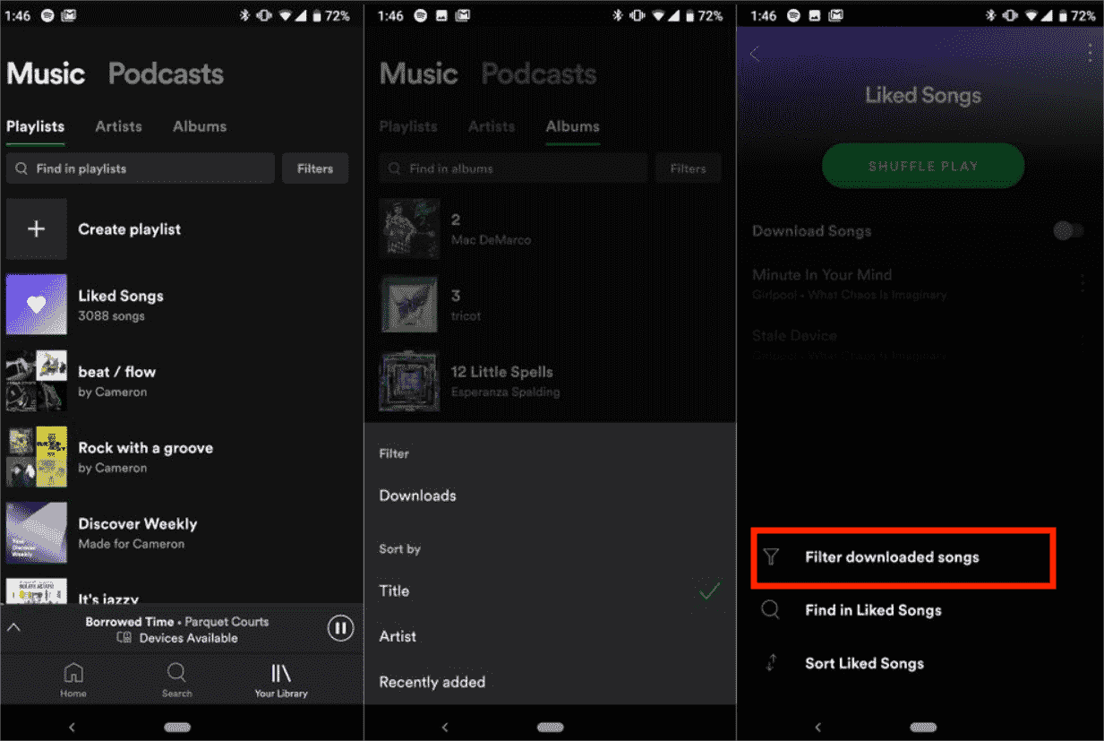 Spotify filtert gedownloade nummers