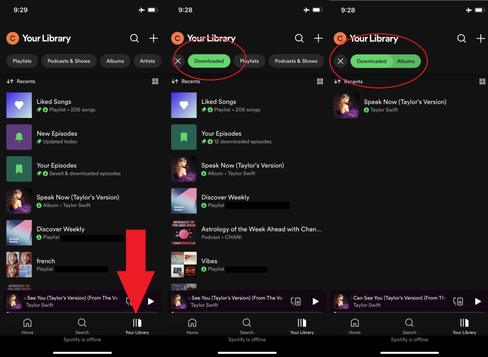 Загруженные песни Spotify на iPhone