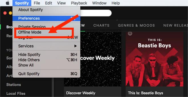 Автономный режим Spotify на Mac
