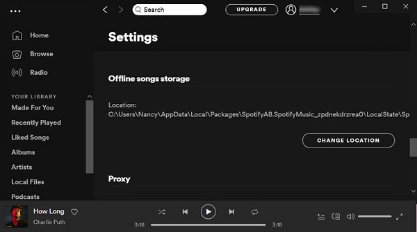 Armazenamento de músicas off-line do Spotify