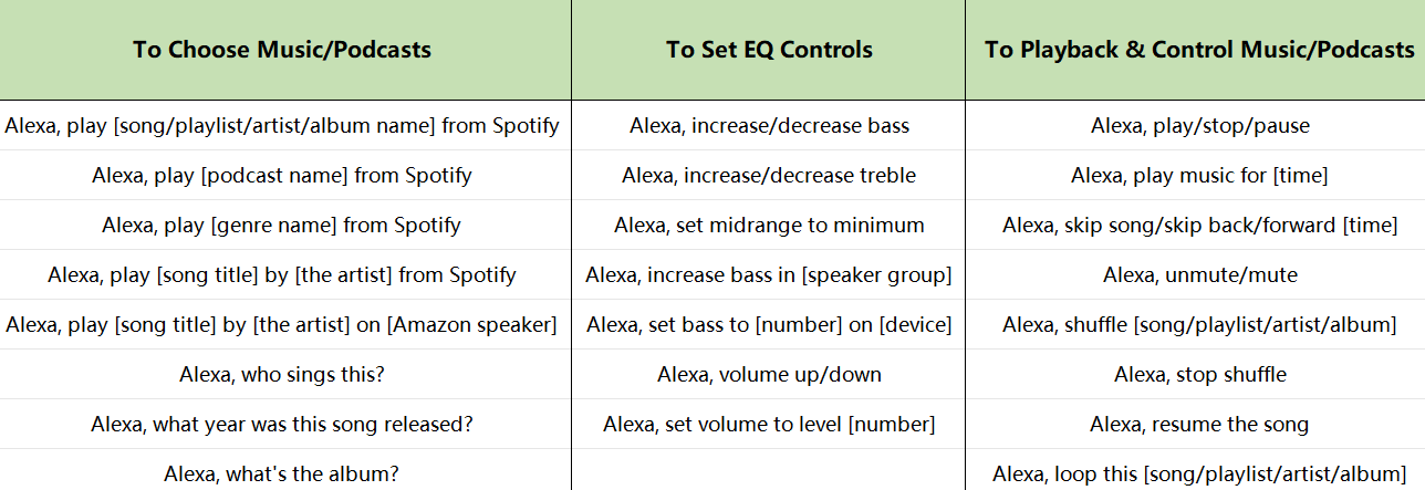 Commandes vocales Spotify Alexa