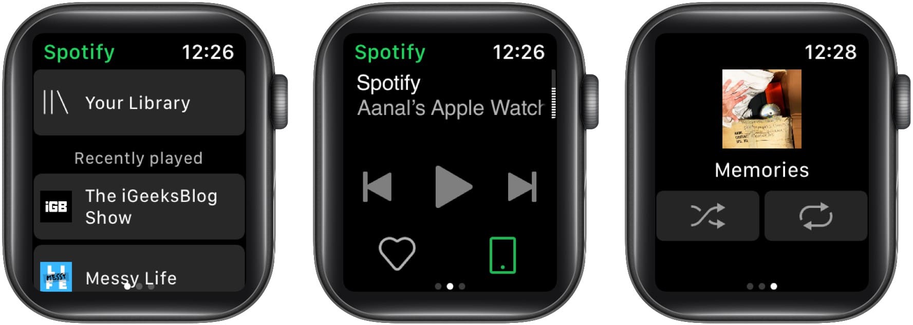 Spotify プレーヤー Apple Watch