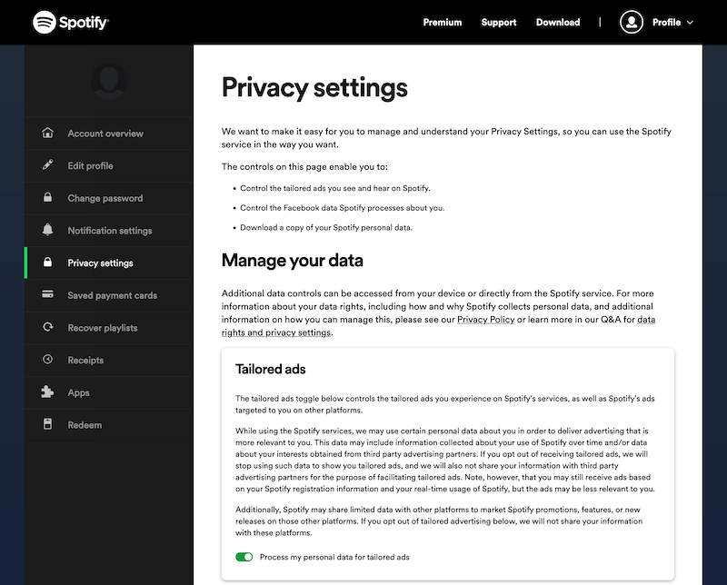訪問 Spotify 隱私設置