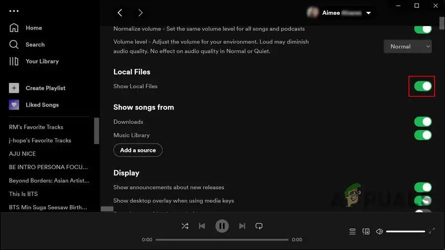 إظهار ملفات Spotify المحلية