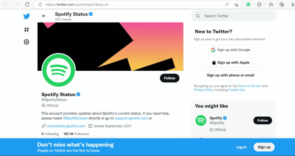 Spotify サーバーのステータスを確認する