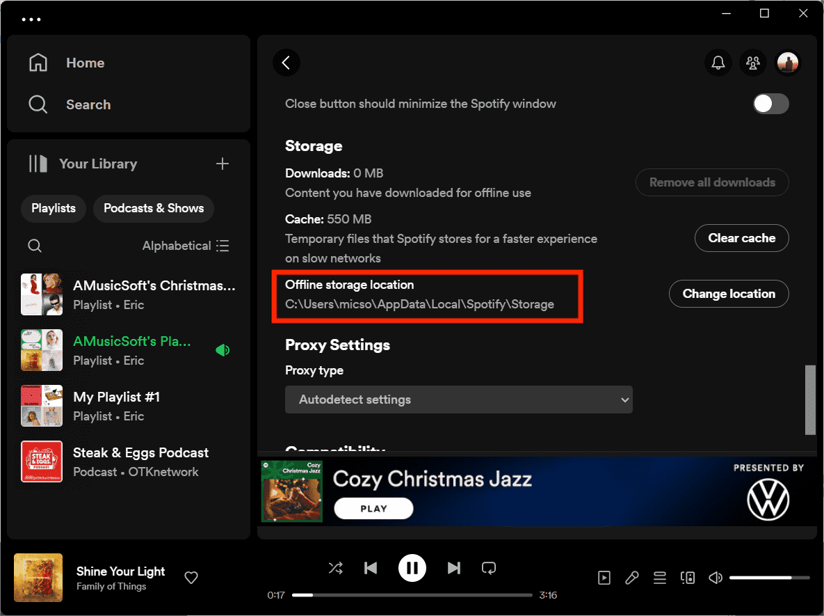 Windows 上存储的 Spotify 下载