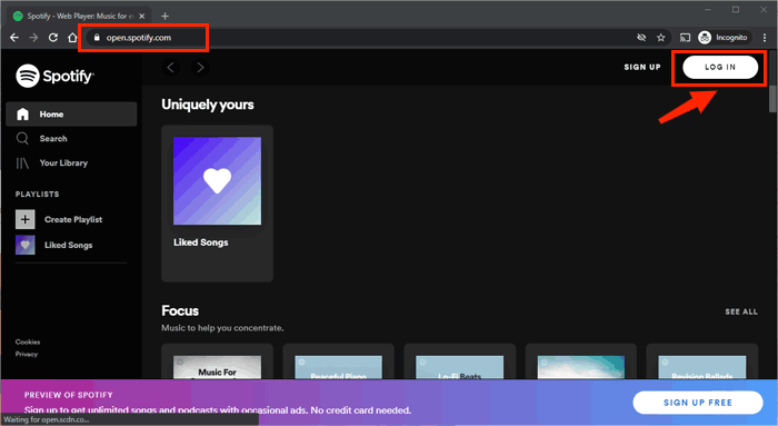 تسجيل الدخول إلى موقع Spotify