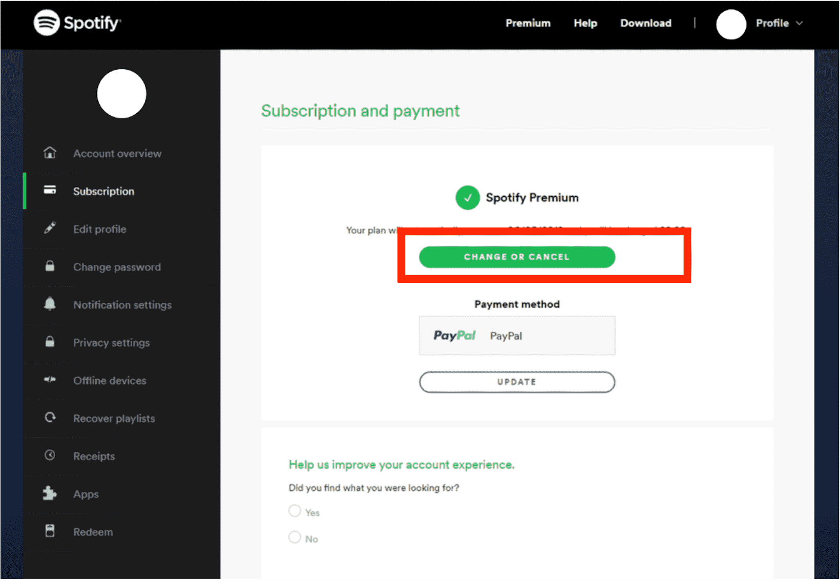 Как отменить подписку Spotify Premium