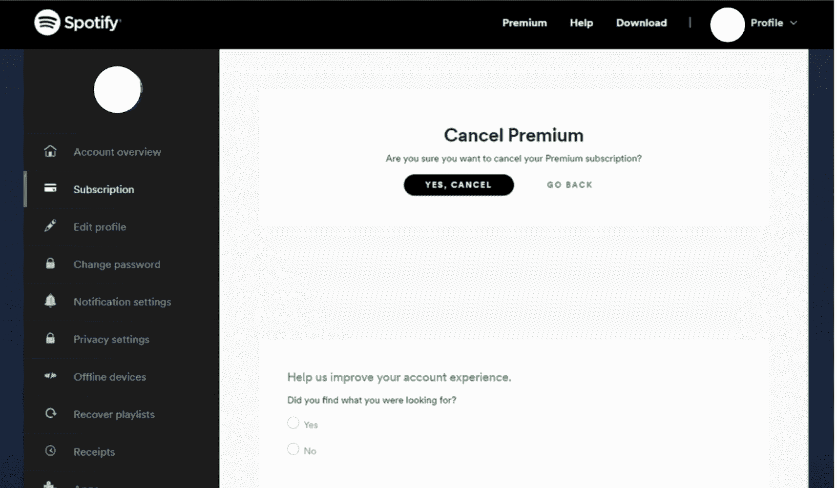 Confirm Cancel Spotify Premium Subscription