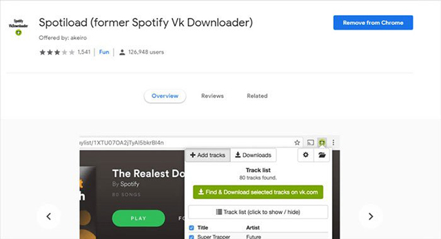 Spotiload Spotify Music Downloader-extensie