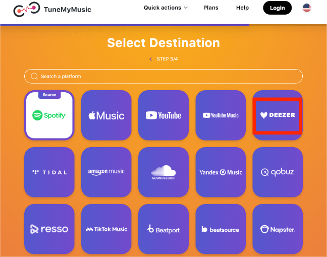 Transferência on-line de listas de reprodução do Spotify para o Deezer