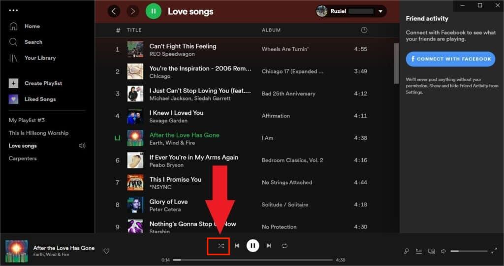 Spotify Shuffle no computador de mesa