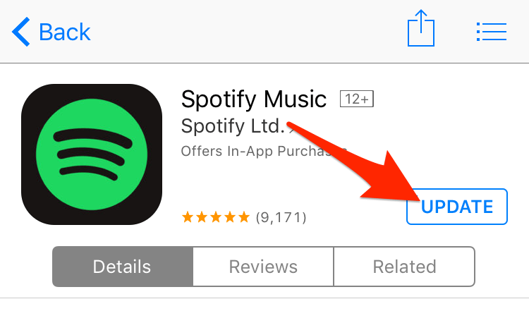 Обновите приложение Spotify