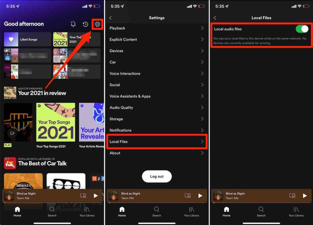 Aggiungi brani locali a Spotify iPhone