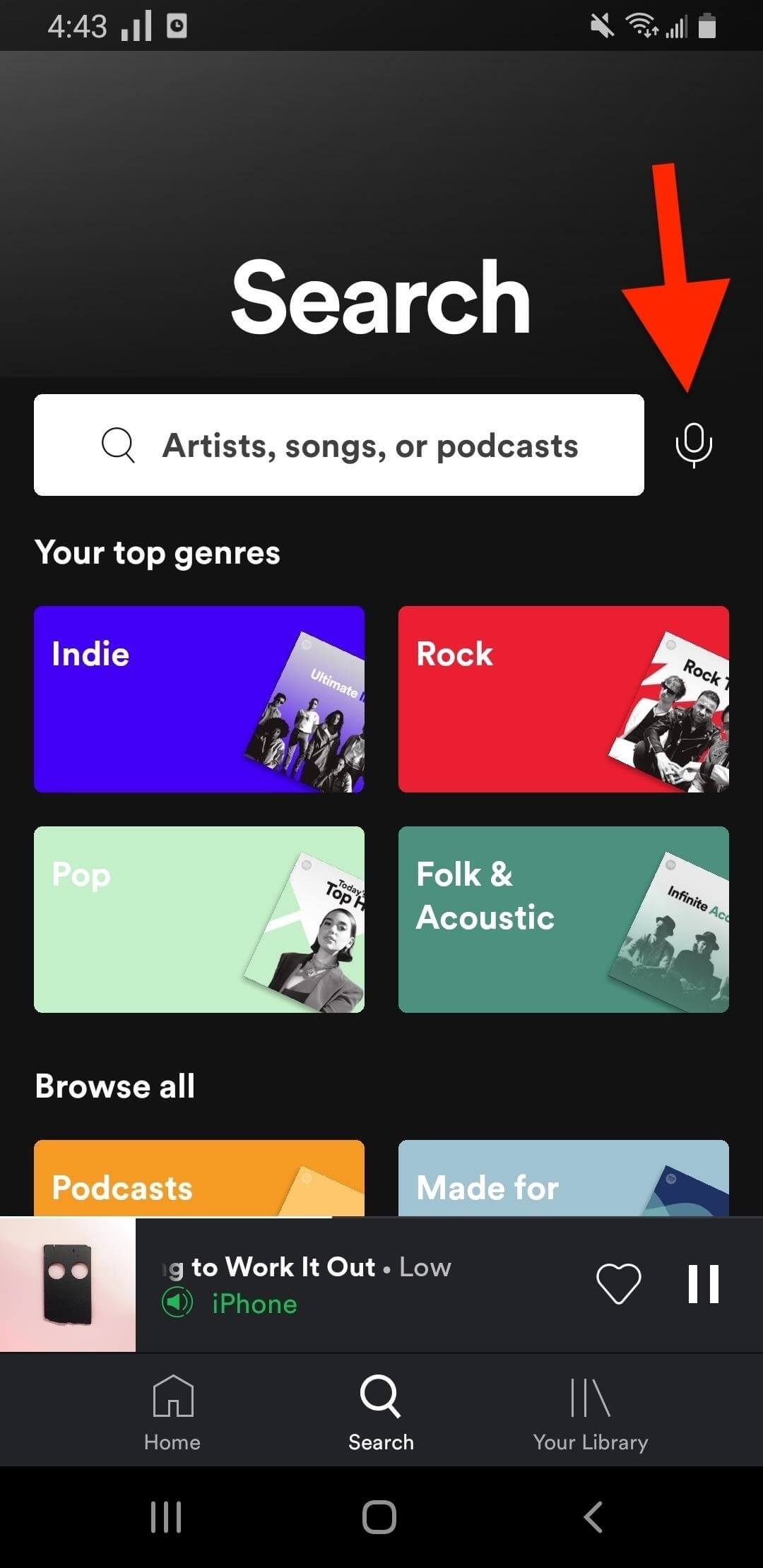 Используйте голос в поиске песен Spotify