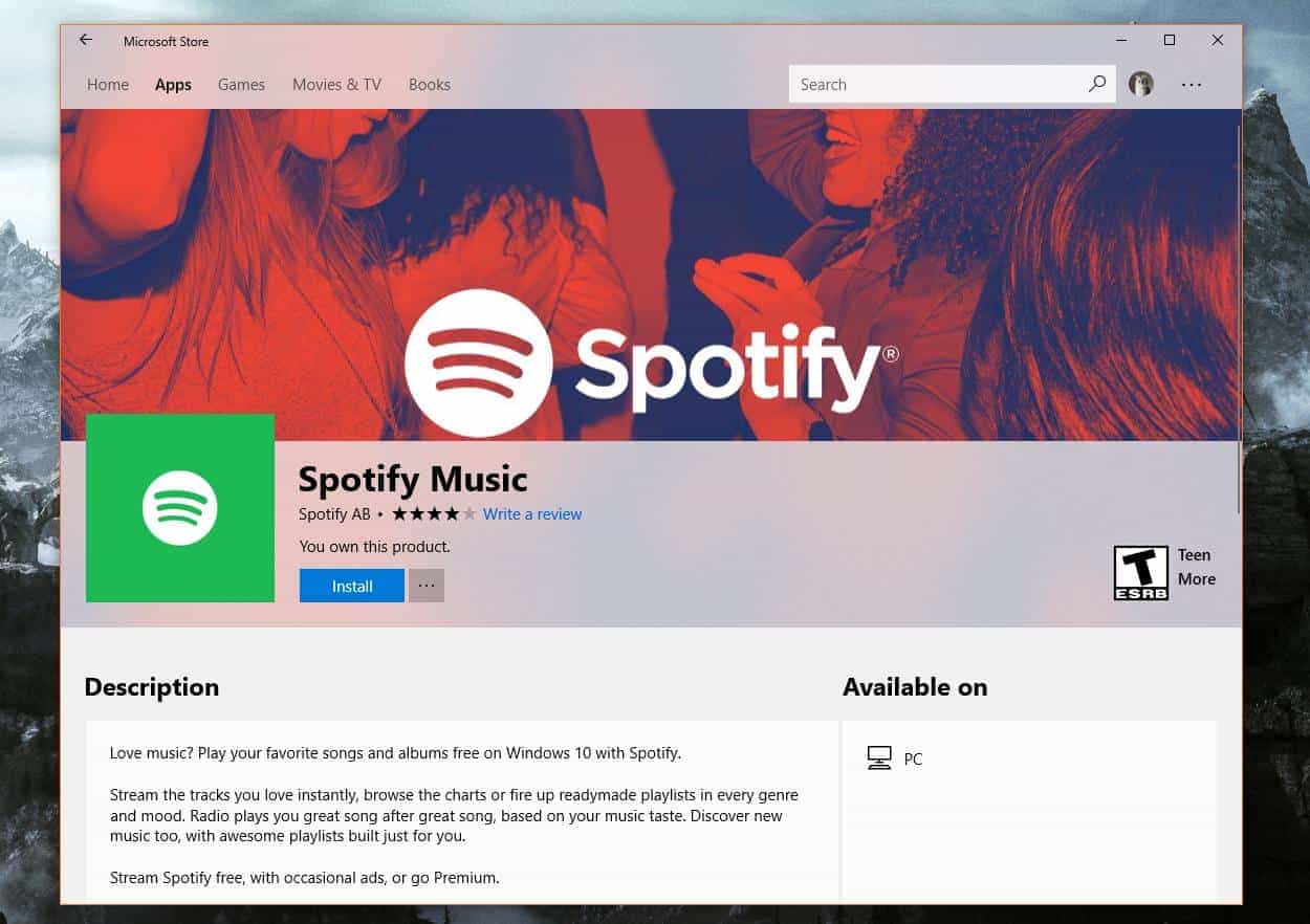 Удалить приложение Spotify