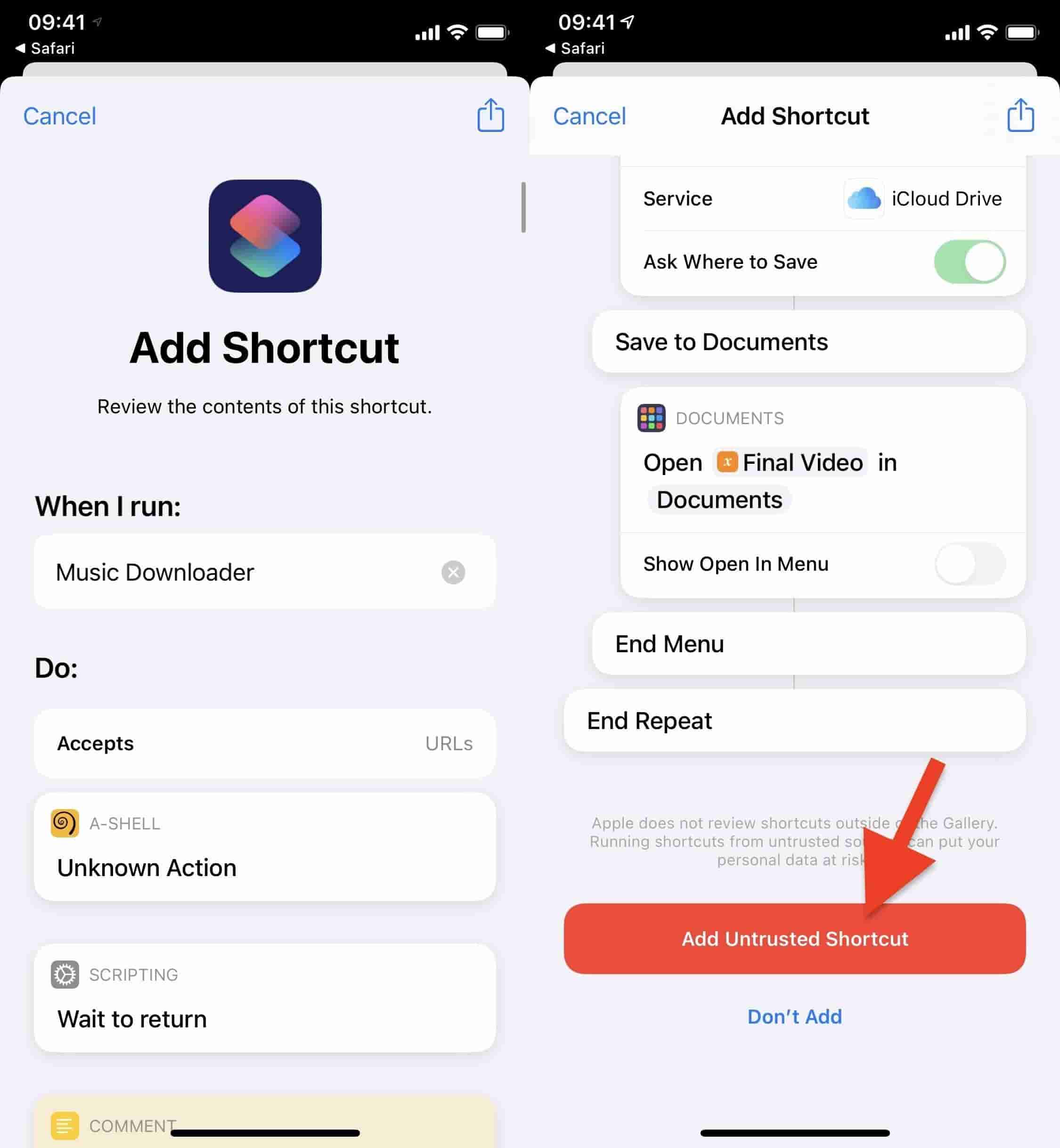 Add Untrusted Shortcut