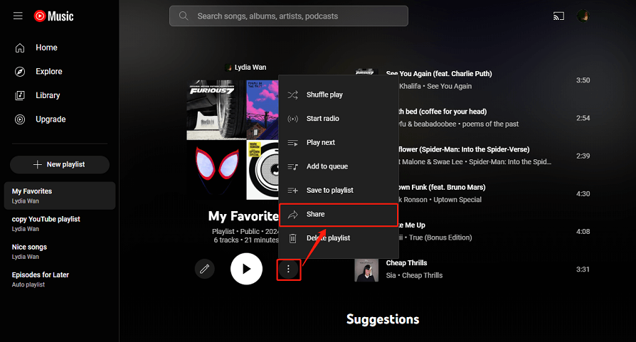 Share YouTube Music Playlists