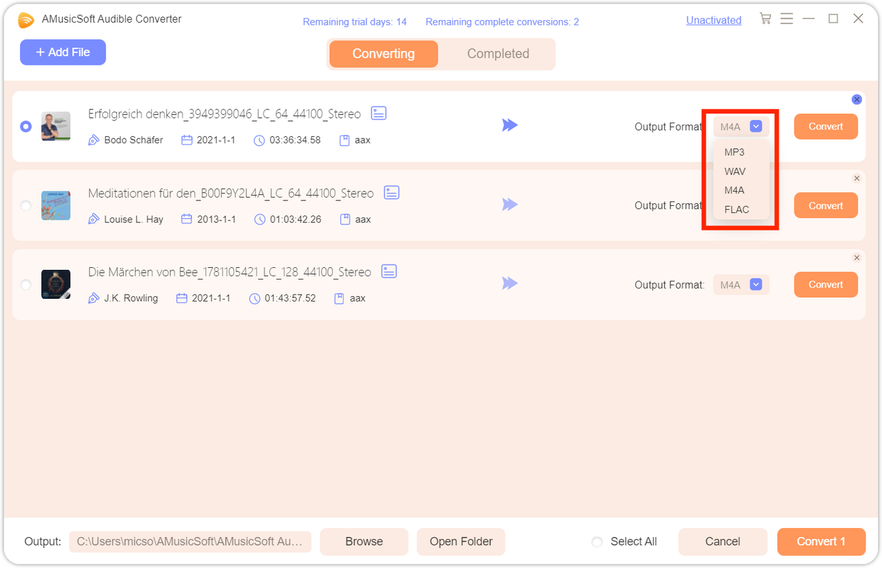 Personalize as configurações de saída desejadas